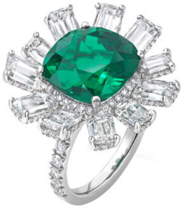 Ashoka and cushion cut emerald ring r6561 v2