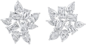 Ashoka and pear shape cluster earrings e3423