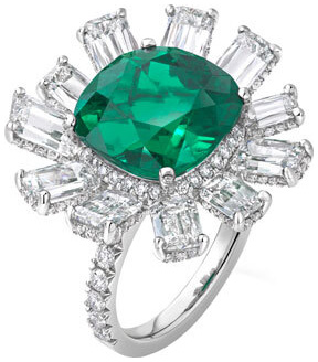 Ashoka and cushion cut emerald ring r6561 v2