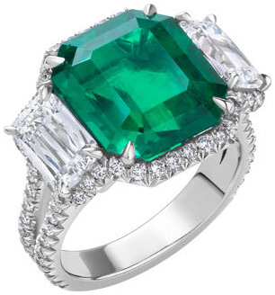 Ashoka and emerald cut emerald micropave trilogy ring r6574 v2