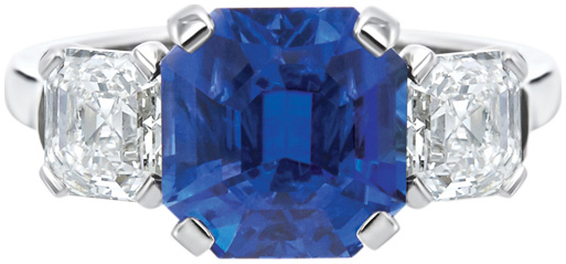 Asscher Cut Sapphire Trilogy Ring R3784