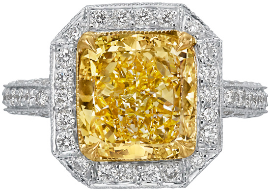 Cushion Fancy Yellow Micropave Ring R4815
