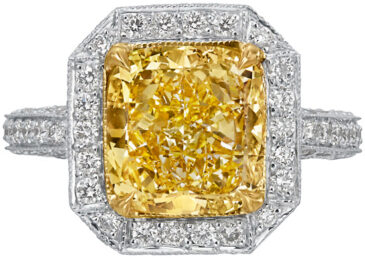 Cushion Fancy Yellow Micropave Ring R4815