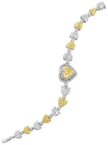 Heart shape fancy yellow bracelet b1417