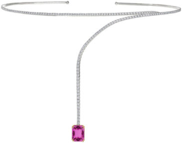 Pink sapphire pave wire collar necklace n1708