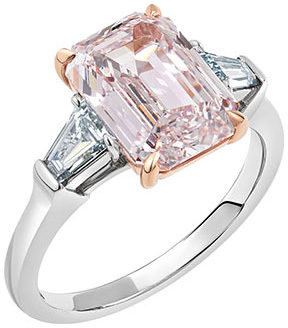 Fancy color emerald cut and baguette ring r6614