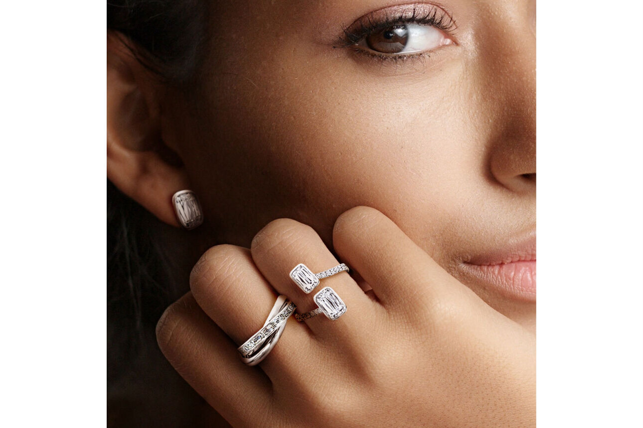 ASHOKA Stud Earrings Bezel Set Micropave Bypass Ring and Half Band Rolling Ring R5895 R6082