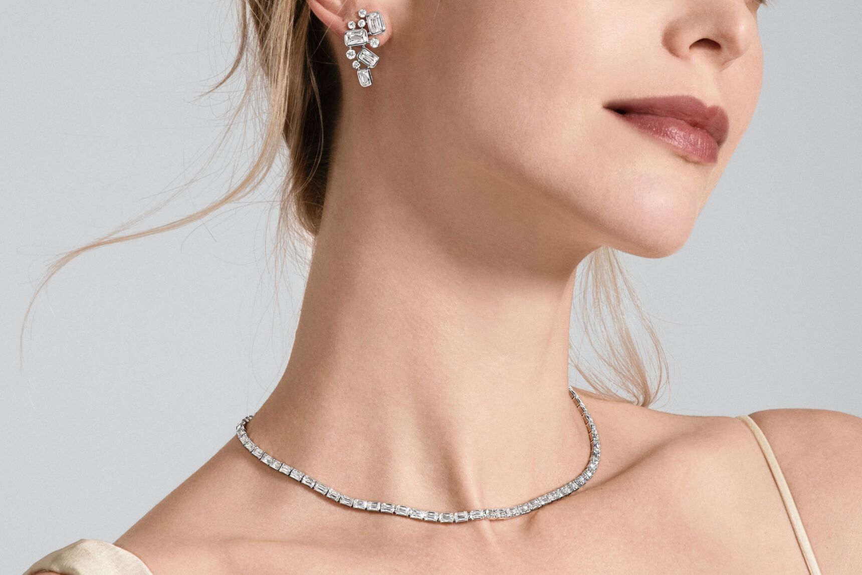 ASHOKA Brilliant Climber Earrings and Choker Necklace