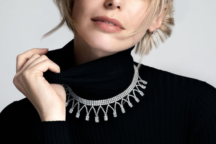 ASHOKA diamond Daphne collar necklace on model